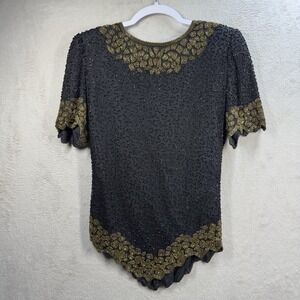 Laurence Kazar Vintage 100% Silk Elegant Beaded Top Women's Top Size S‎ Dressy
